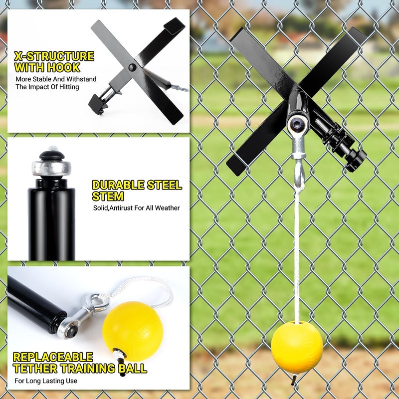 PLAYAPUT Portable Baseball Swing Trainer with The Tethered Ball,Premium Hitting/Batting Trainer System for Baseball and Softball,Easy Setup On Fence Hitting Trainer,Swing Trainer with Auto Reset - Image 3